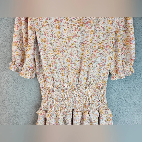 Lulu's Womens Isn't She Darling Blush Floral Puff Sleeve Mini Dress Sz L Spring - Picture 4 of 15